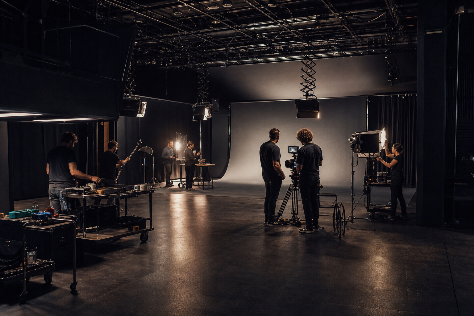 Studio video con fondale e luci